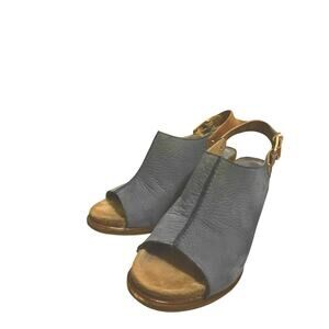 Sofft Cidra sling-back navy brown leather suede heel open toe sandal Sz 8 wmn